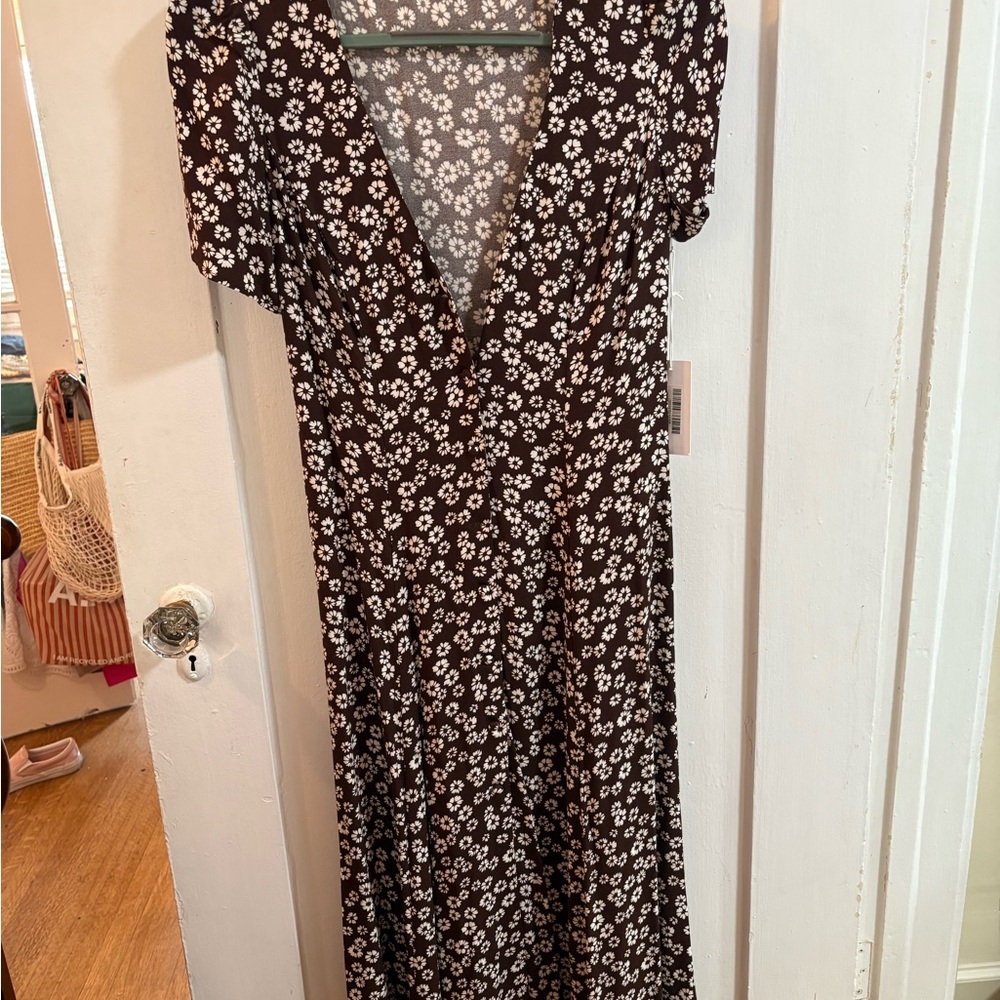 Reformation brown Flutter Sleeve V-Neck Sundress